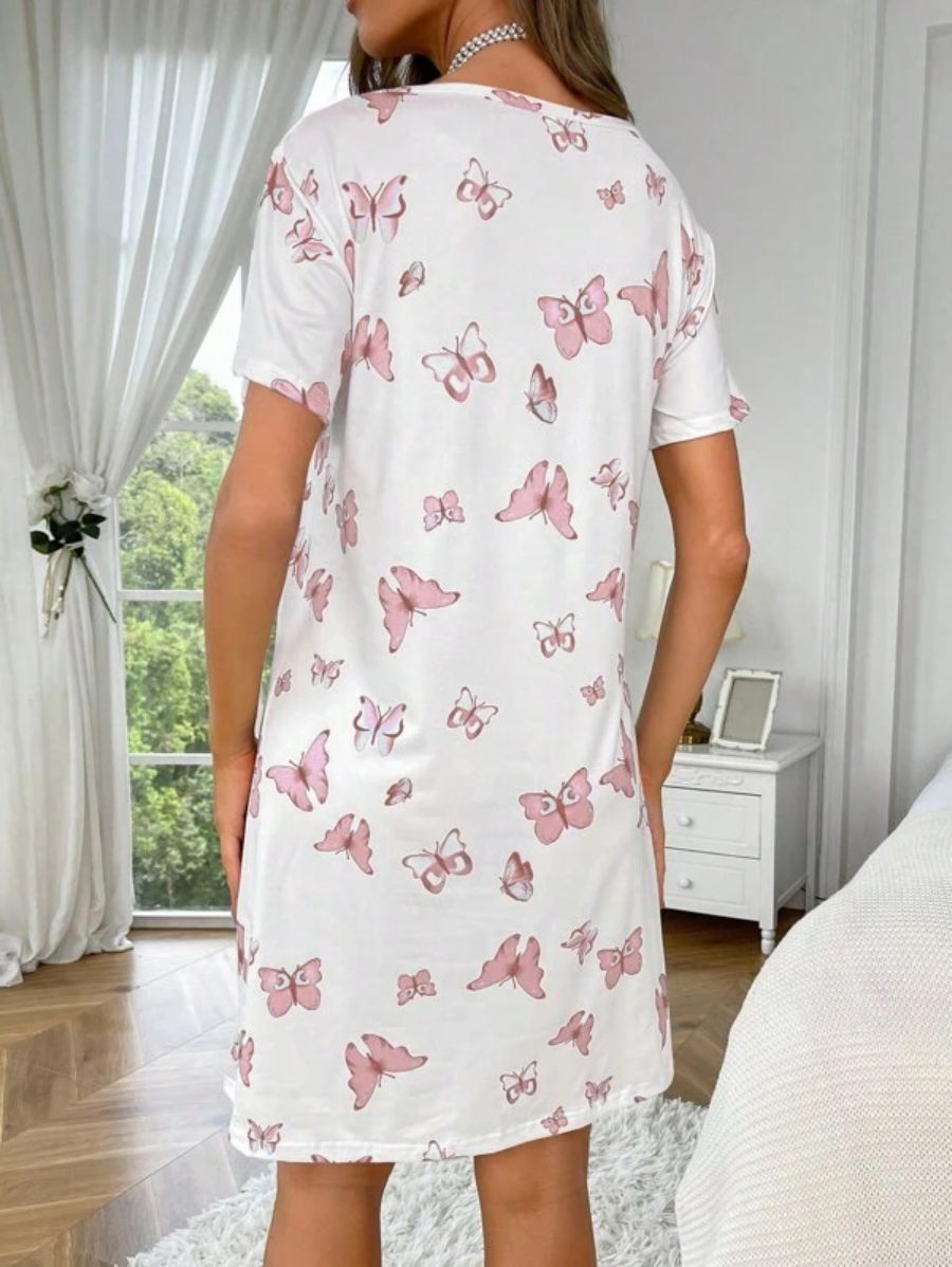 Butterfly Print Nightdress-Soco Hoodie