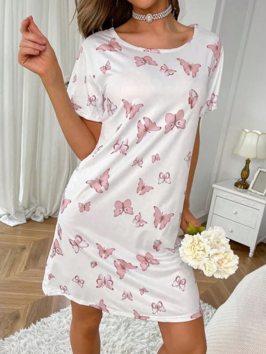 Butterfly Print Nightdress-Soco Hoodie