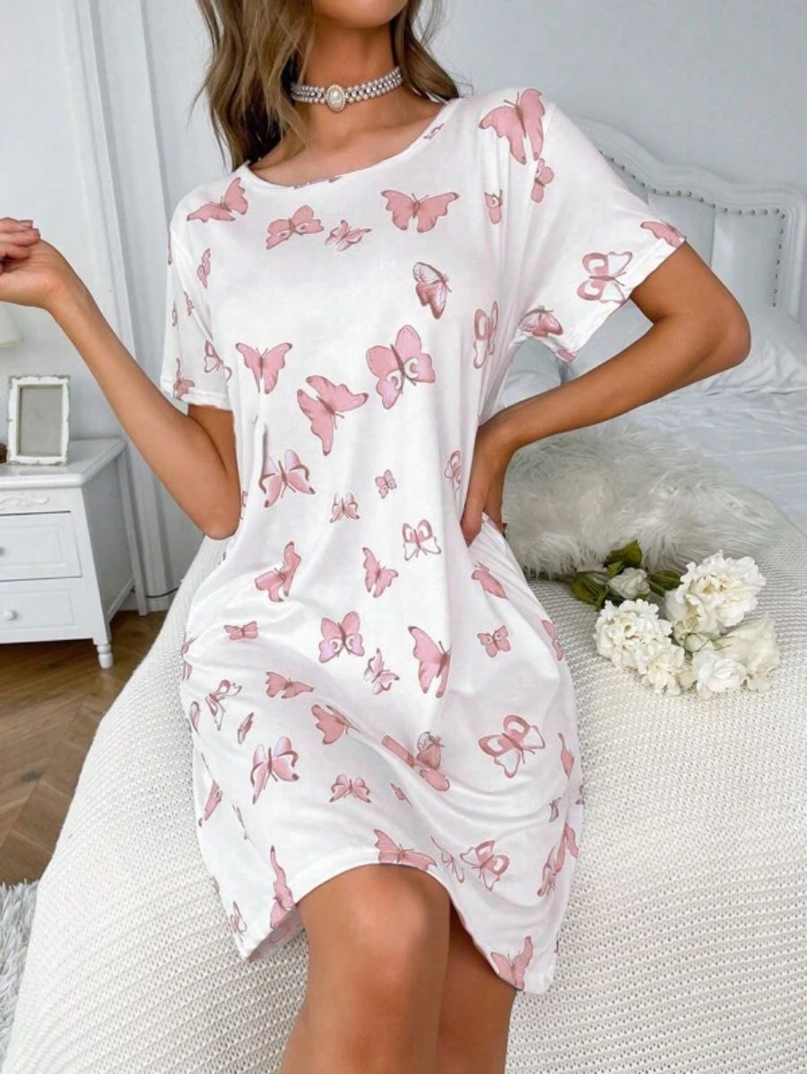 Butterfly Print Nightdress-Soco Hoodie