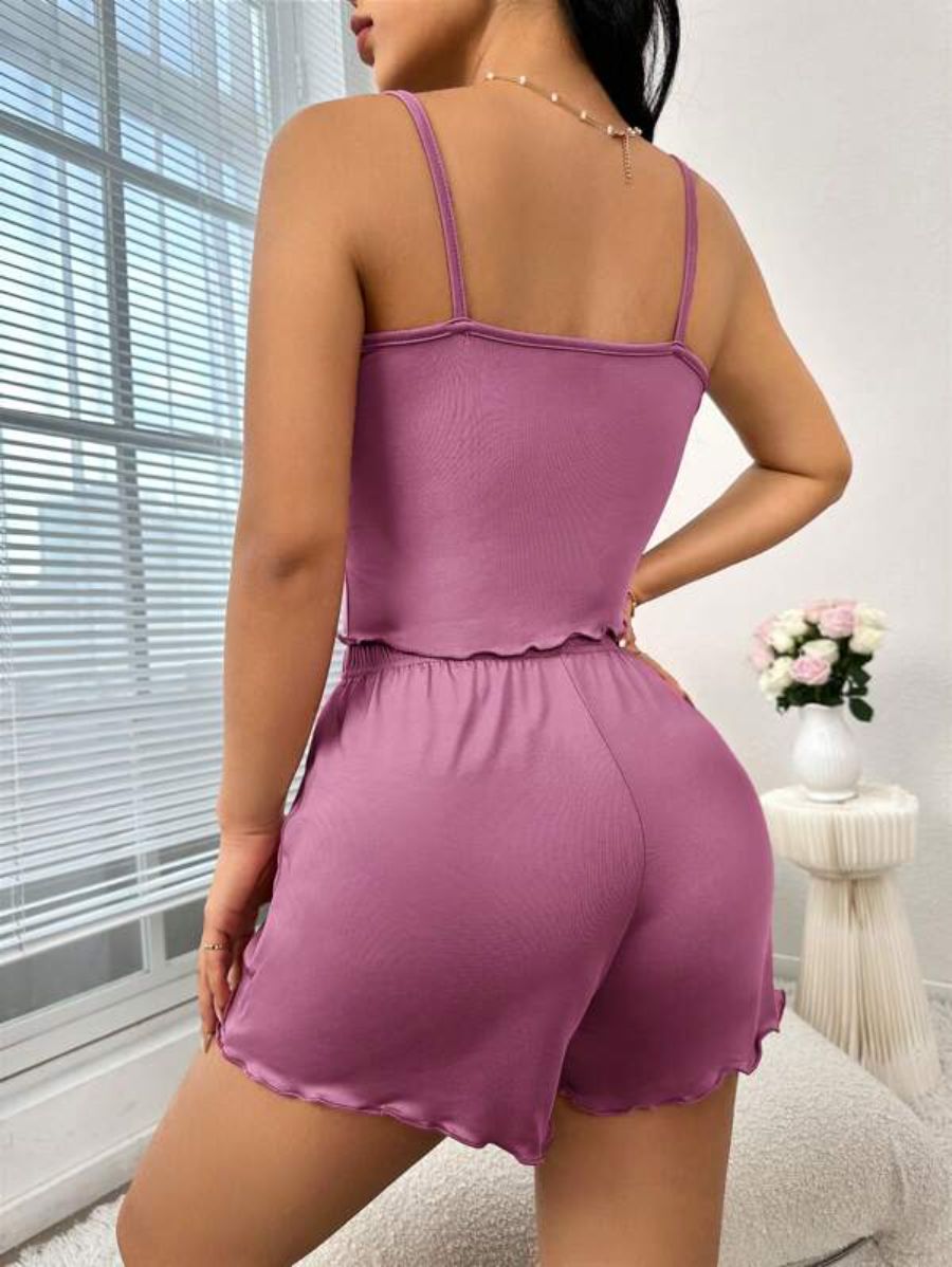 Button Front Cami Top And Shorts Lounge Set-Soco Hoodie