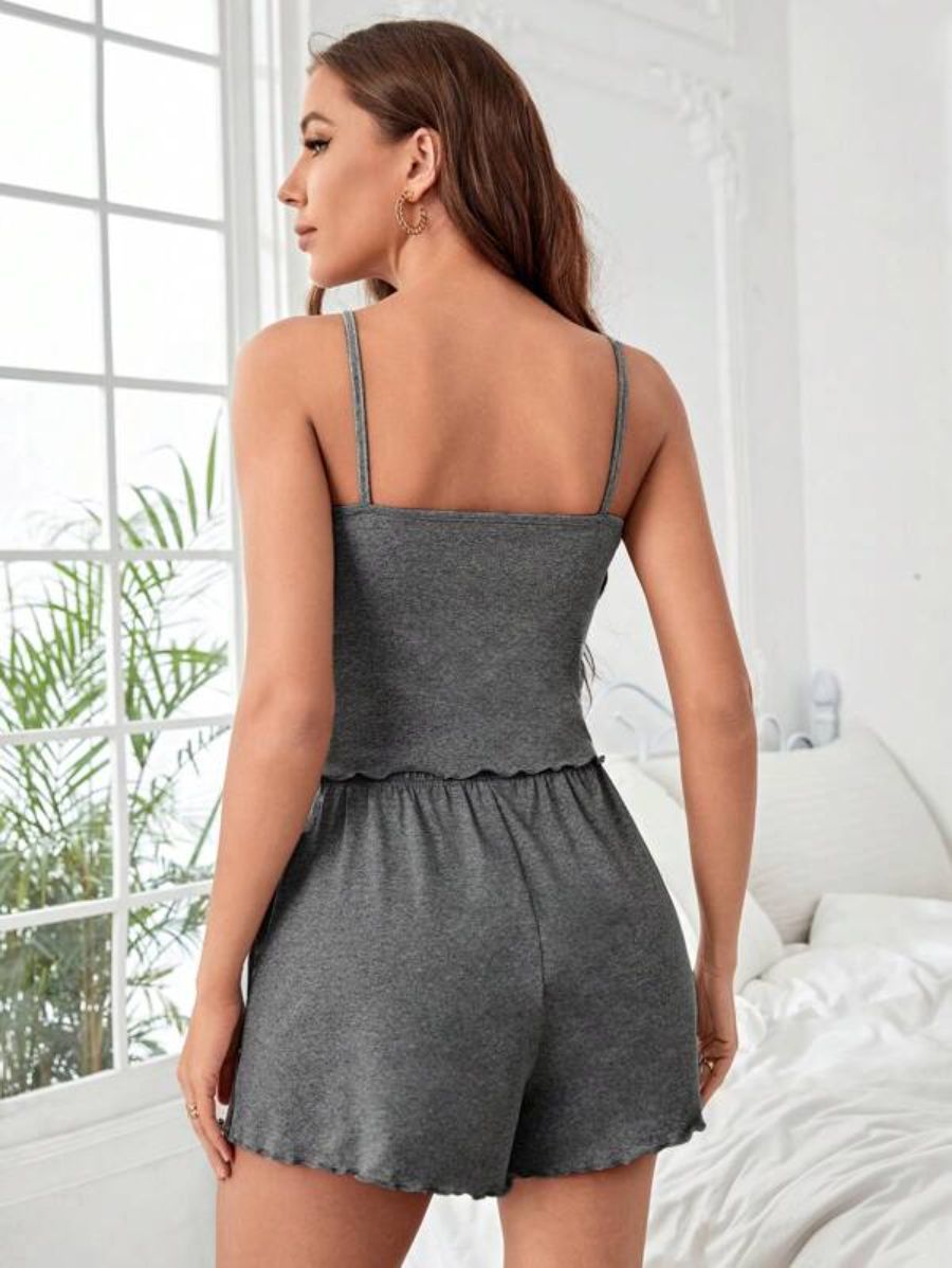 Button Front Cami Top And Shorts Lounge Set-Soco Hoodie