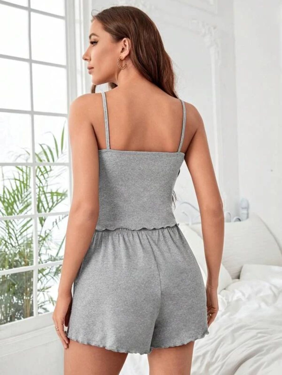 Button Front Cami Top And Shorts Lounge Set-Soco Hoodie