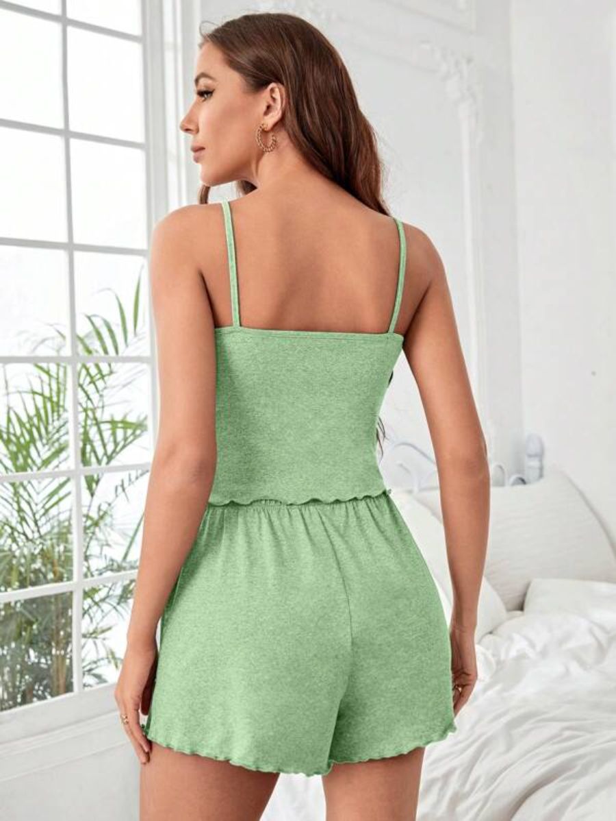 Button Front Cami Top And Shorts Lounge Set-Soco Hoodie