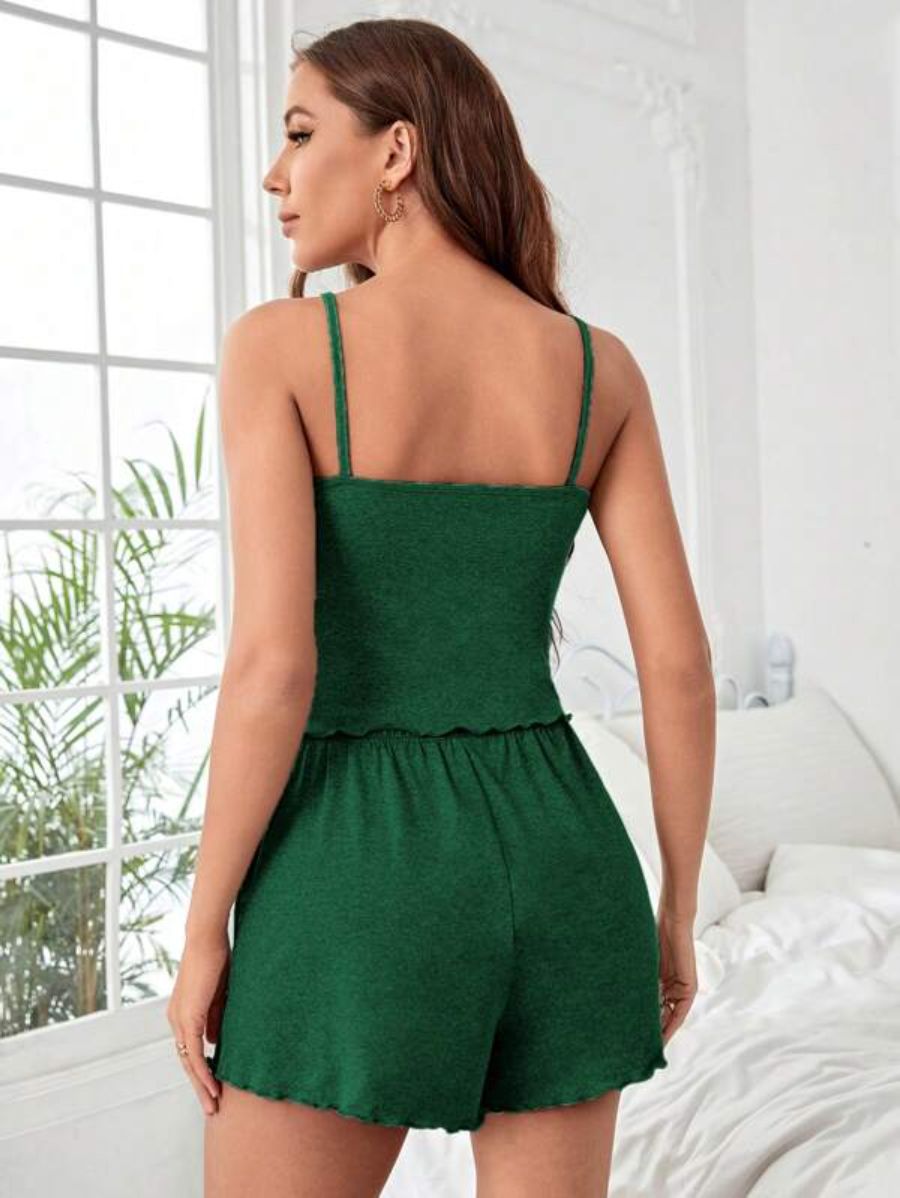 Button Front Cami Top And Shorts Lounge Set-Soco Hoodie