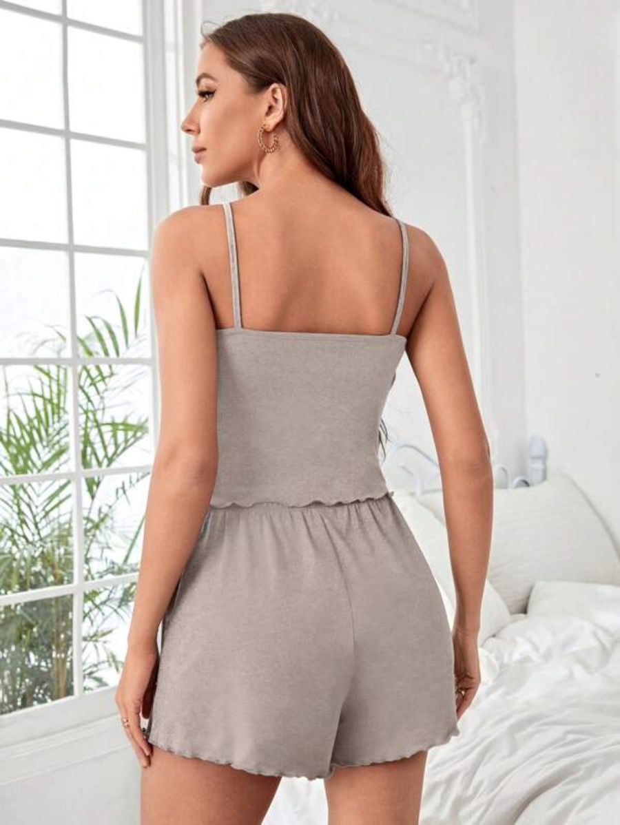 Button Front Cami Top And Shorts Lounge Set-Soco Hoodie