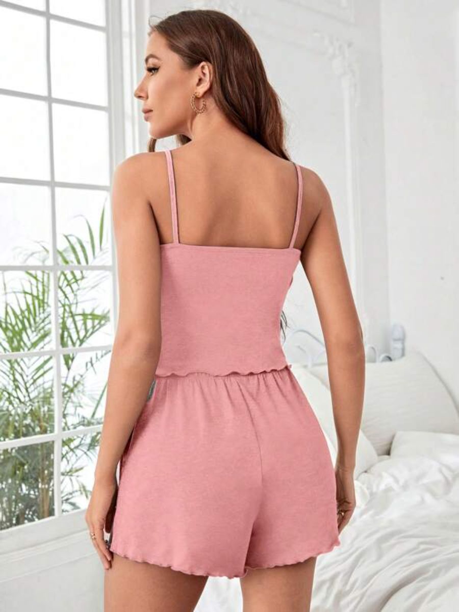 Button Front Cami Top And Shorts Lounge Set-Soco Hoodie