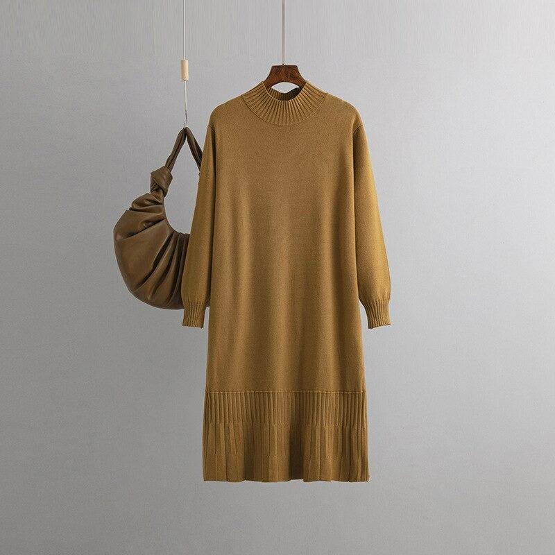 Oversized Loose Casual Knitted Pullover Sweater Dress-Soco Hoodie