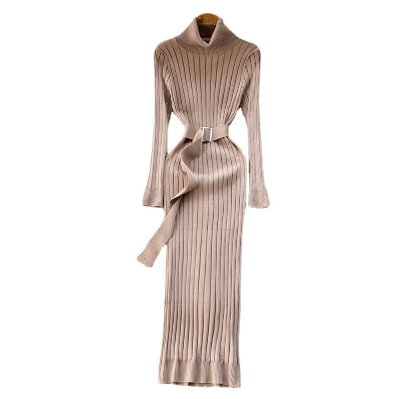 Knitted Waist Slimming Long Bodycon Dress With Belt-Soco Hoodie