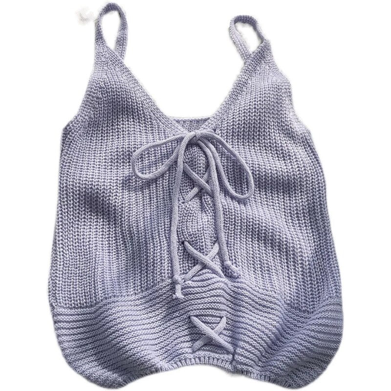 Casual Solid Cross Tie Bow Cami's