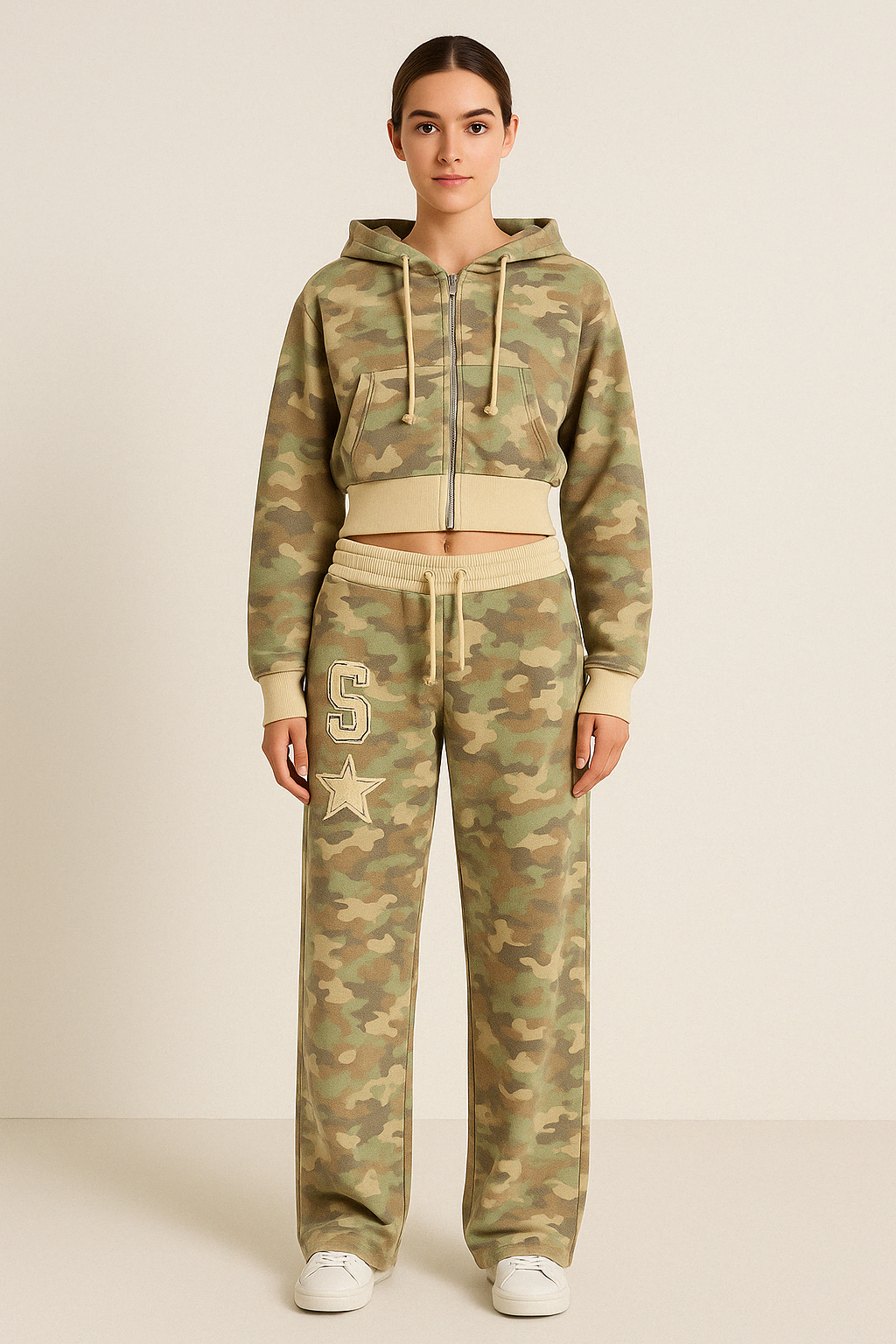 Camo Zip Hoodie And Lounge Set Green