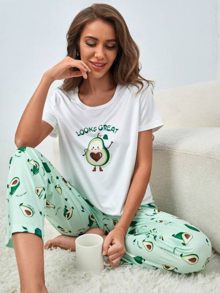 Cartoon And Letter Graphic Pant Set-Soco Hoodie