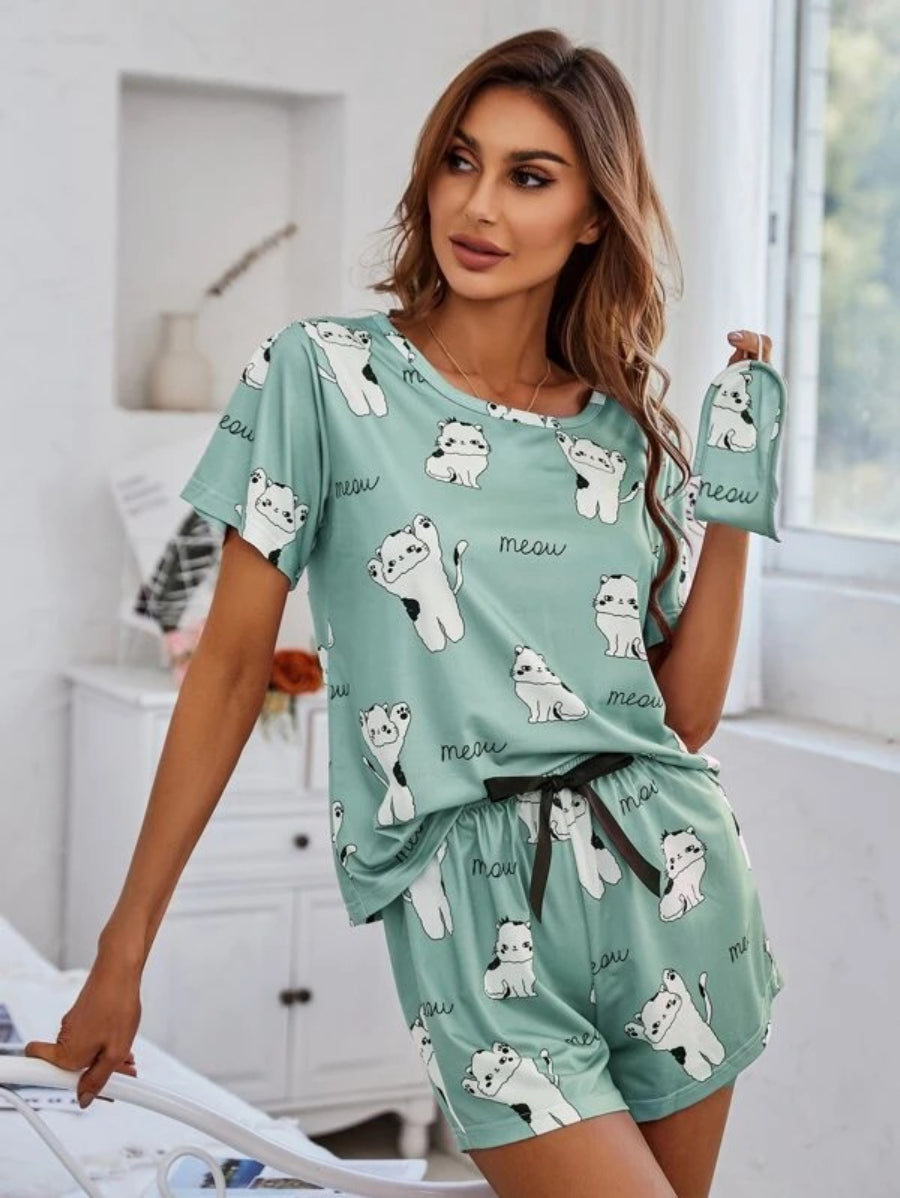 Cartoon Graphic Top And Shorts Set-Soco Hoodie