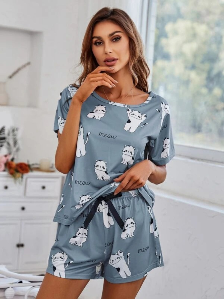 Cartoon Graphic Top And Shorts Set-Soco Hoodie