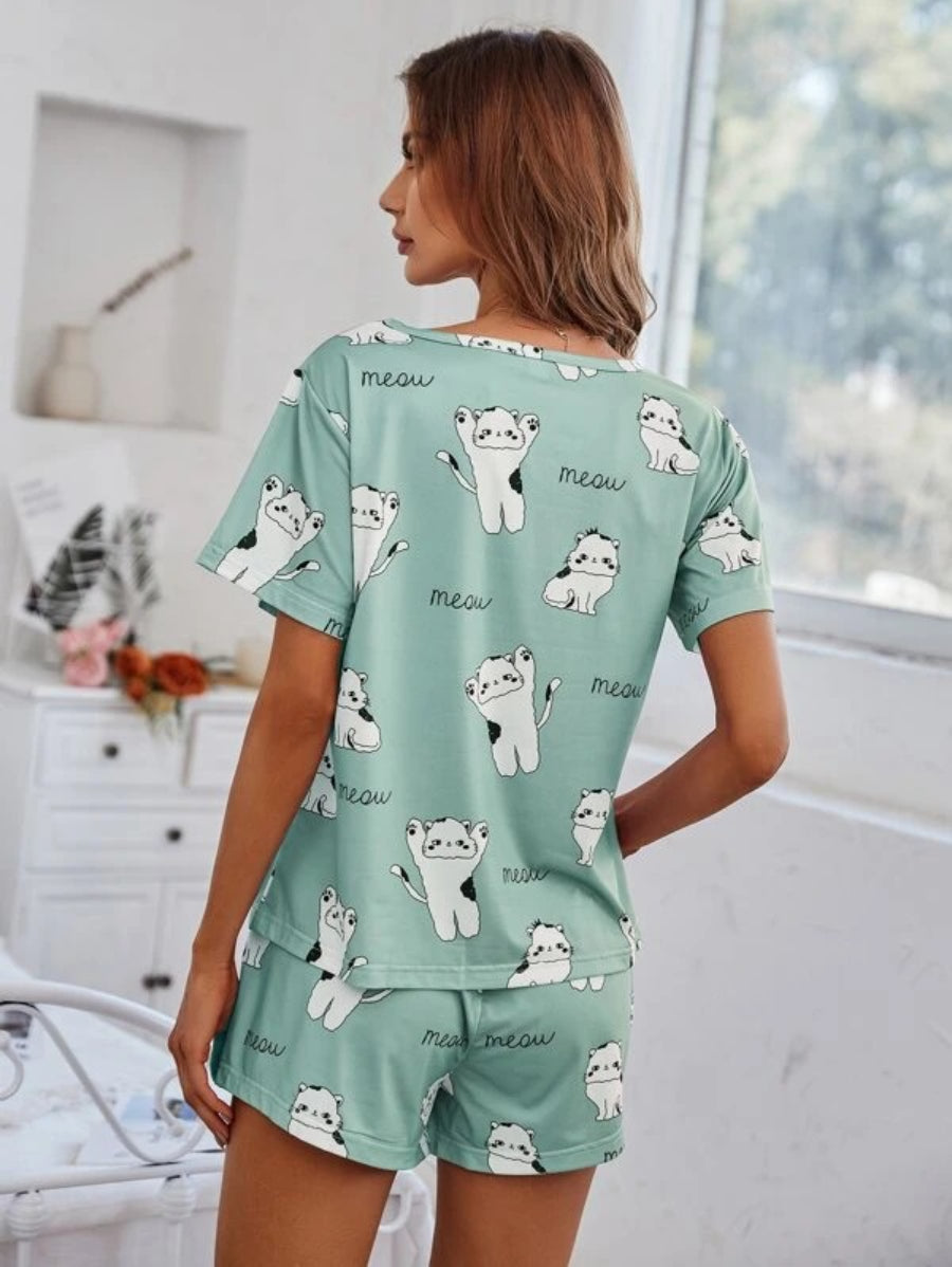 Cartoon Graphic Top And Shorts Set-Soco Hoodie