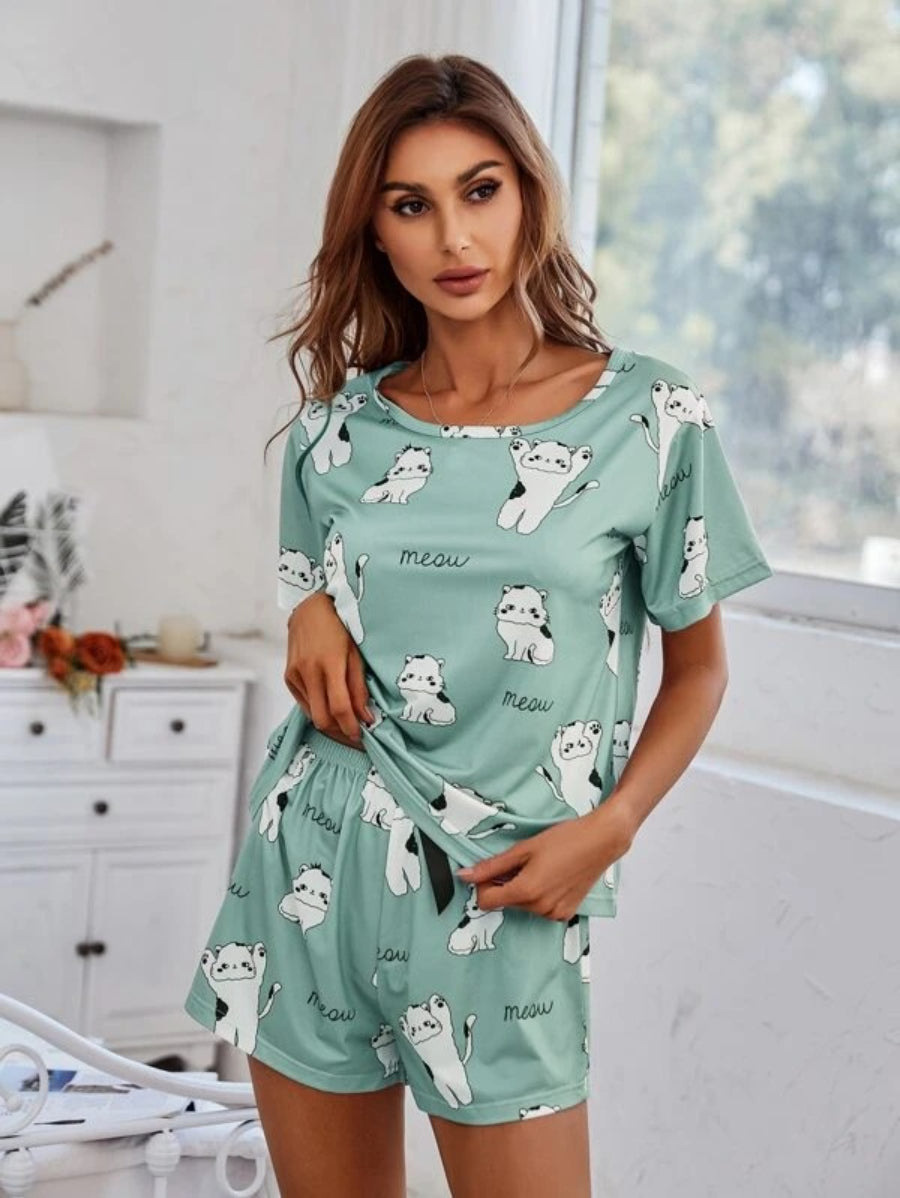 Cartoon Graphic Top And Shorts Set-Soco Hoodie