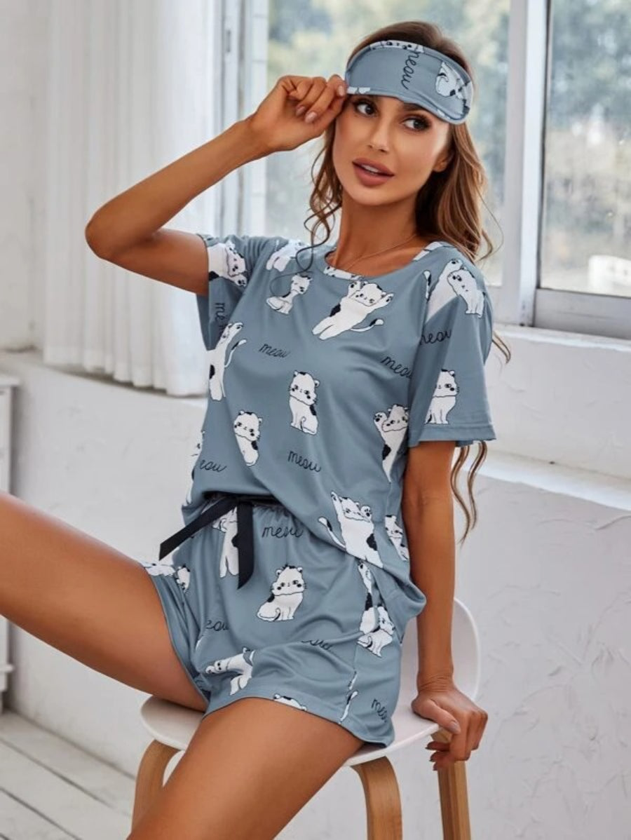 Cartoon Graphic Top And Shorts Set-Soco Hoodie