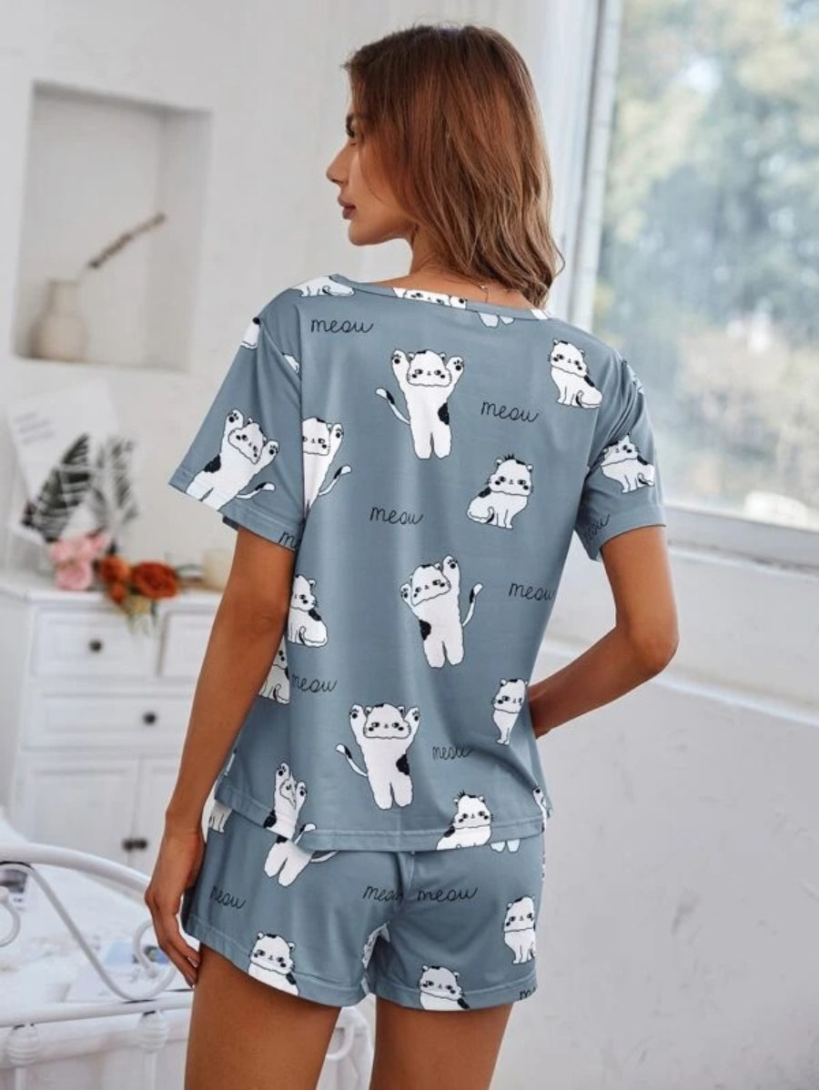 Cartoon Graphic Top And Shorts Set-Soco Hoodie