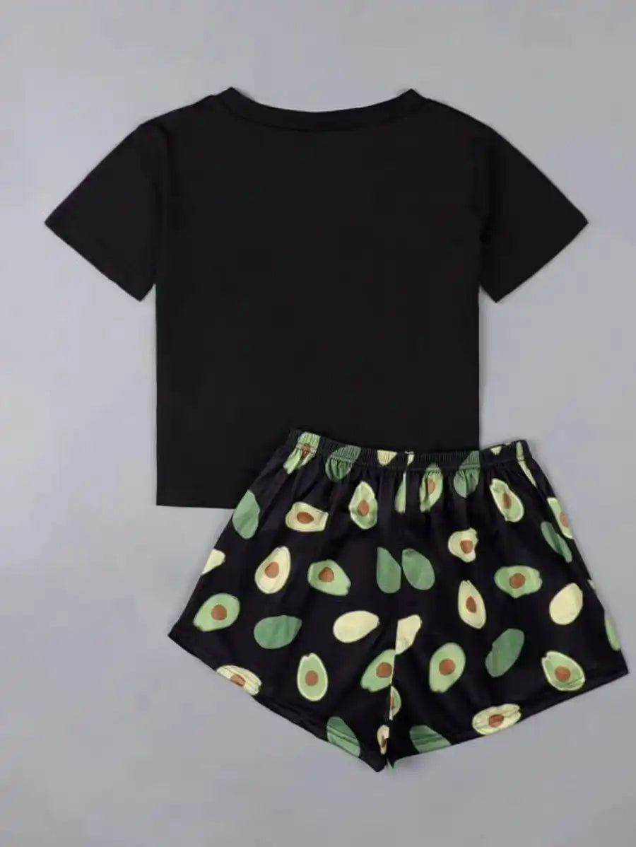 Cartoon Avocado Print Pajama Set-Soco Hoodie