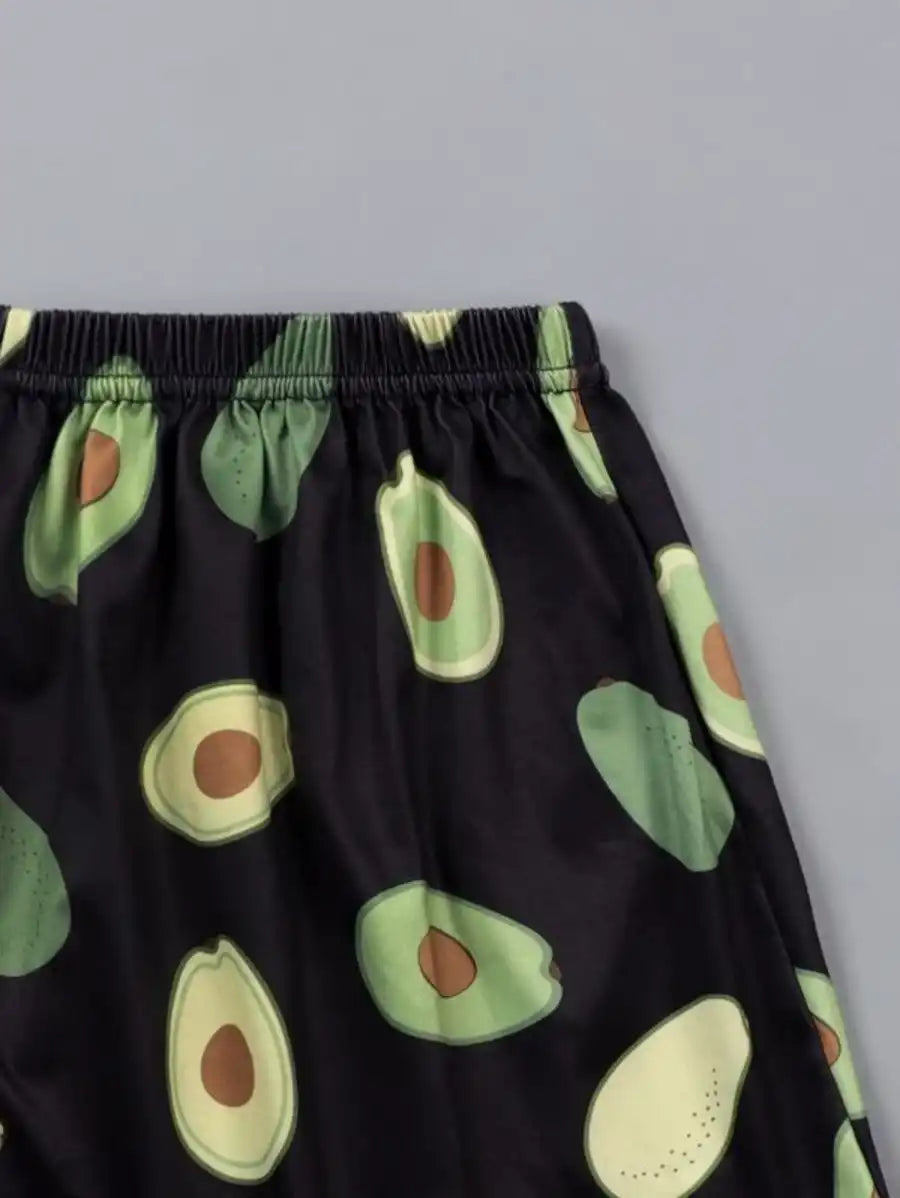 Cartoon Avocado Print Pajama Set-Soco Hoodie