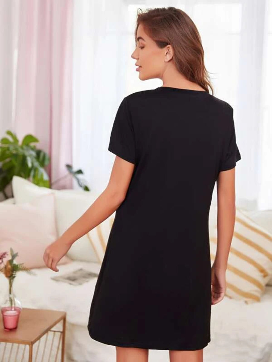 Cartoon Cat Graphic Night Dress-Soco Hoodie