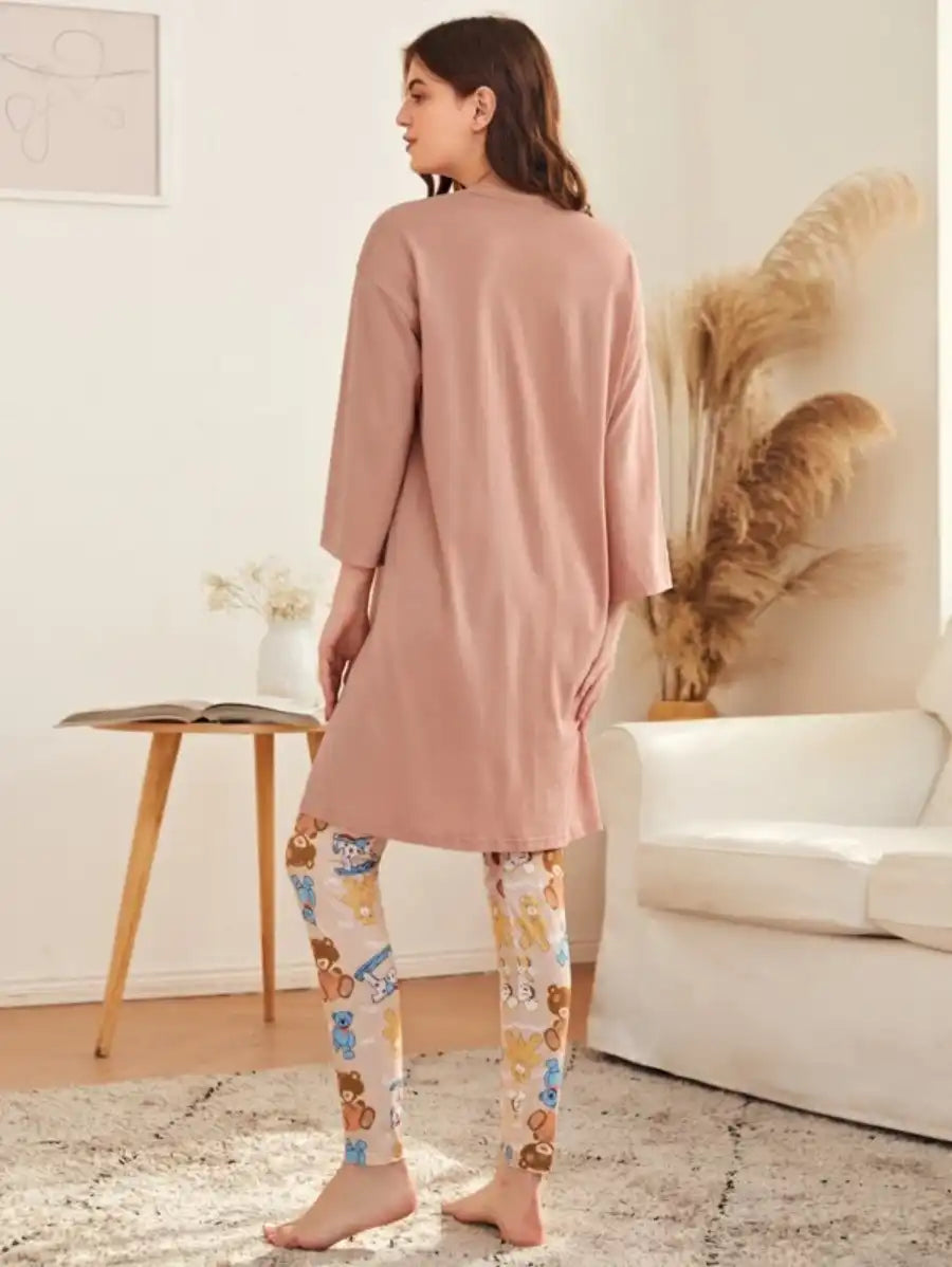 Cartoon Graphic High Low Tee And Leggings Set-Soco Hoodie