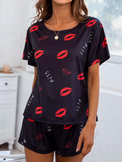 Cartoon Graphic Print Tee And Shorts Set-Soco Hoodie