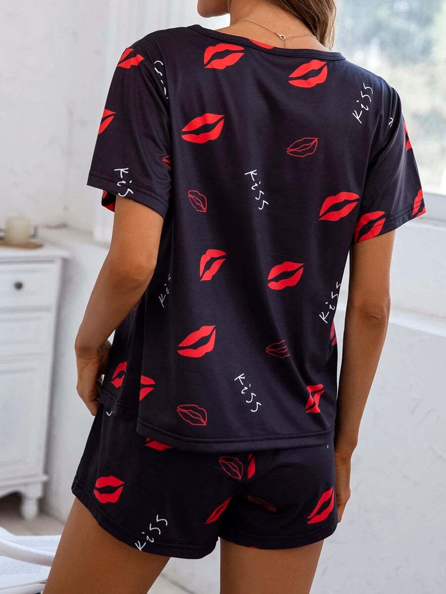 Cartoon Graphic Print Tee And Shorts Set-Soco Hoodie