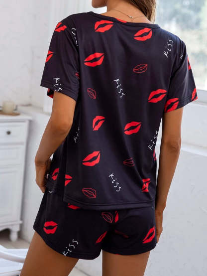 Cartoon Graphic Print Tee And Shorts Set-Soco Hoodie