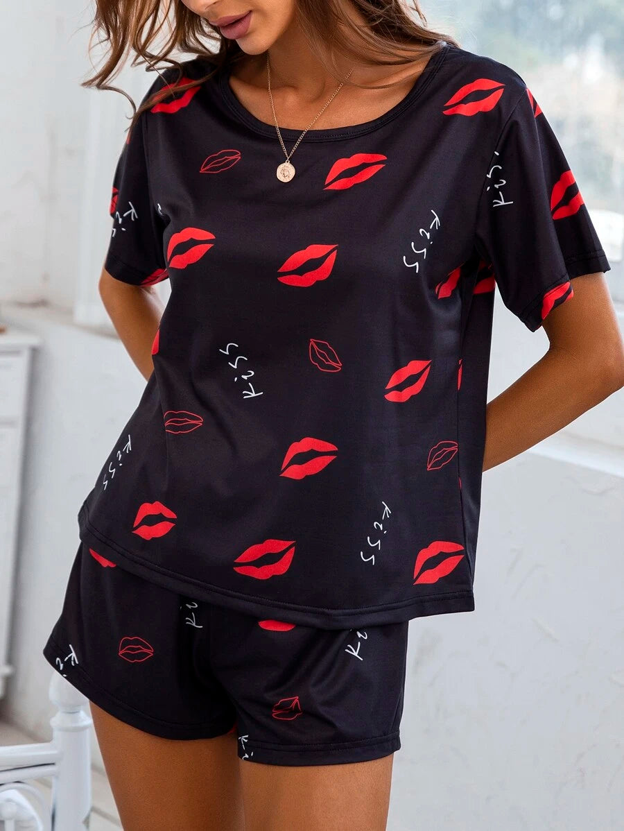 Cartoon Graphic Print Tee And Shorts Set-Soco Hoodie