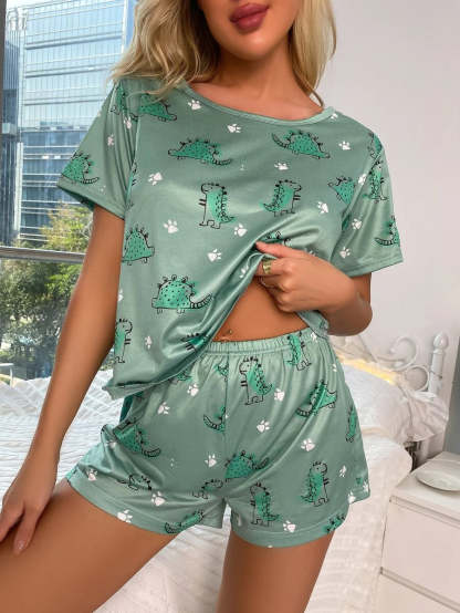 Cartoon Graphic Print Tee And Shorts Set-Soco Hoodie