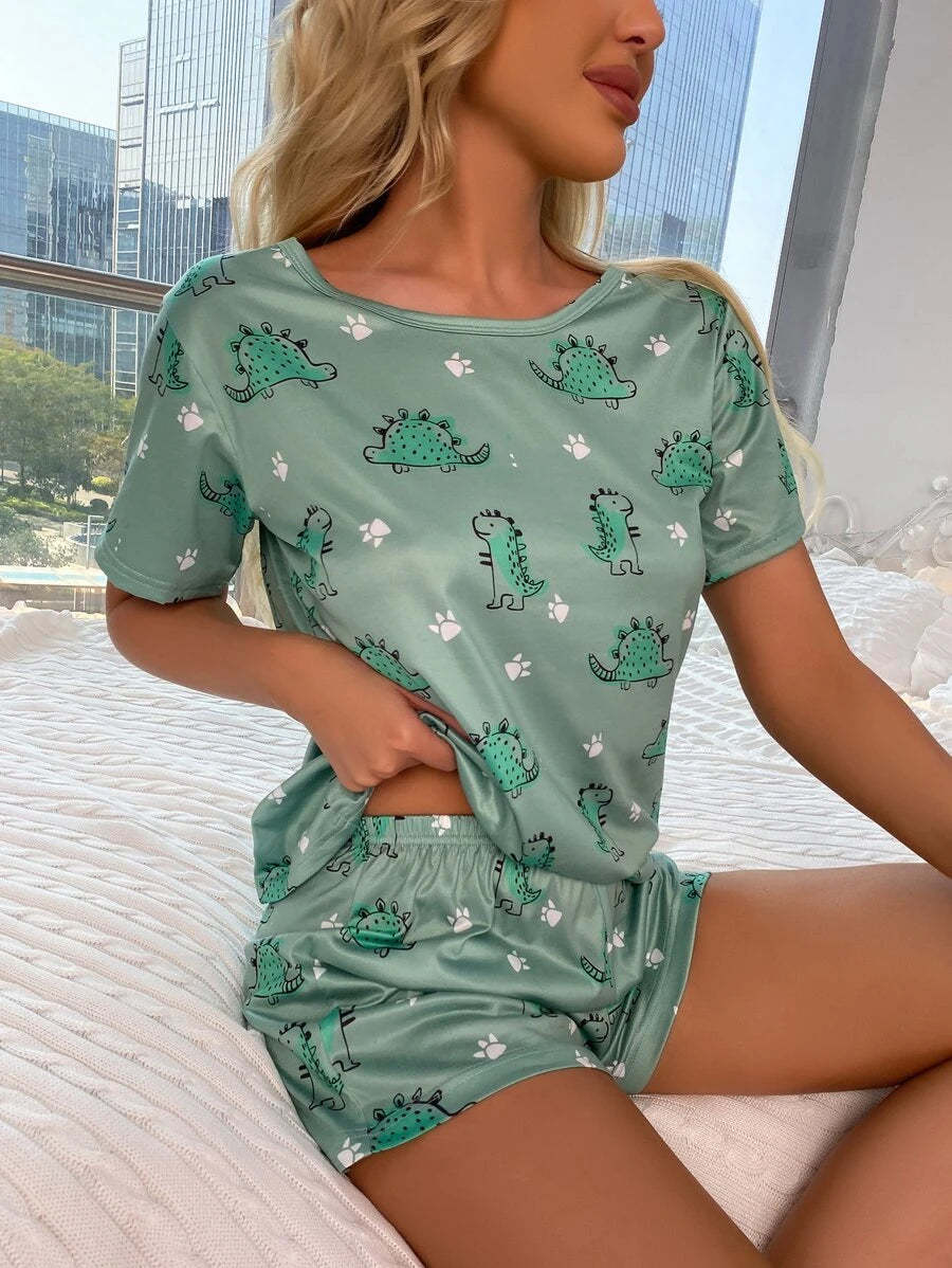 Cartoon Graphic Print Tee And Shorts Set-Soco Hoodie