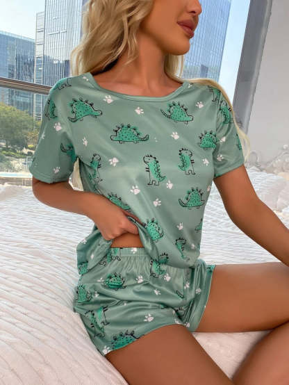 Cartoon Graphic Print Tee And Shorts Set-Soco Hoodie