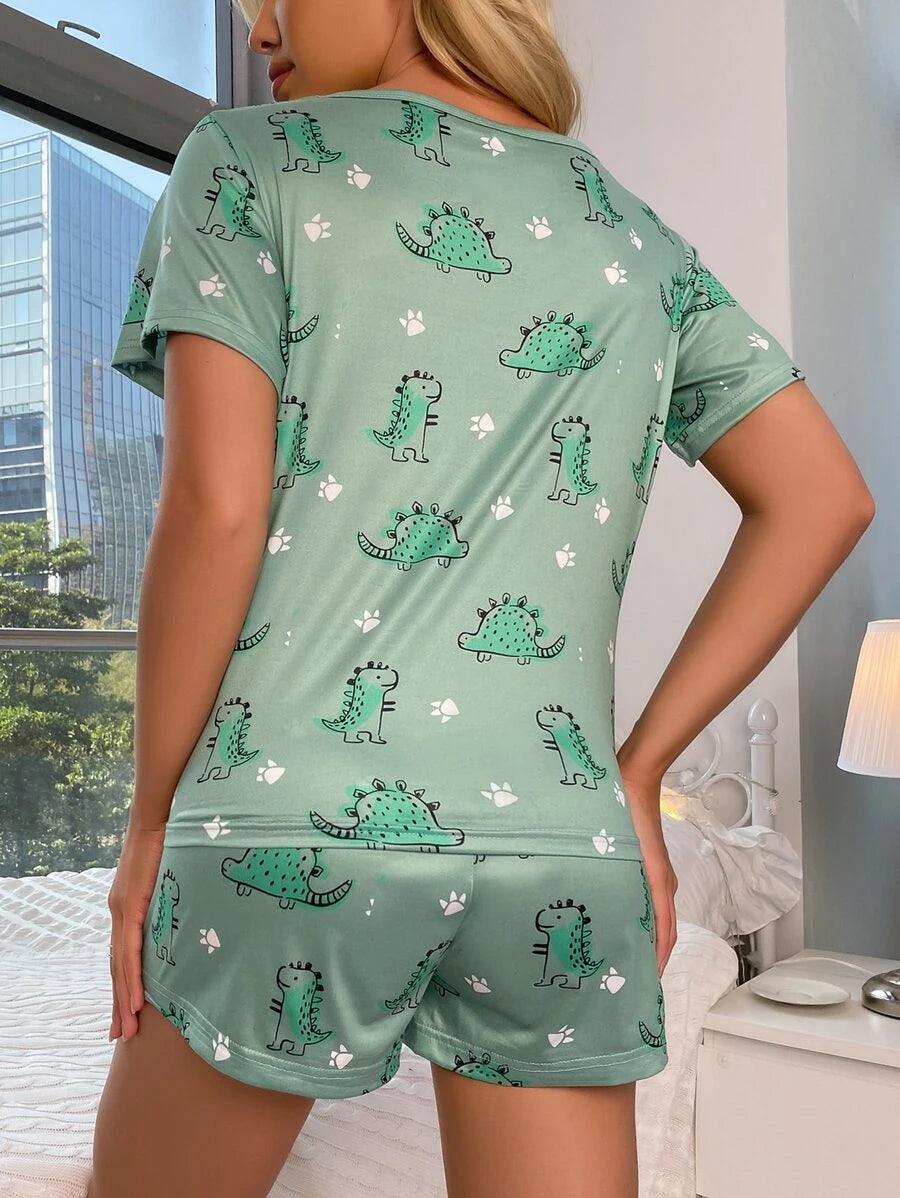 Cartoon Graphic Print Tee And Shorts Set-Soco Hoodie