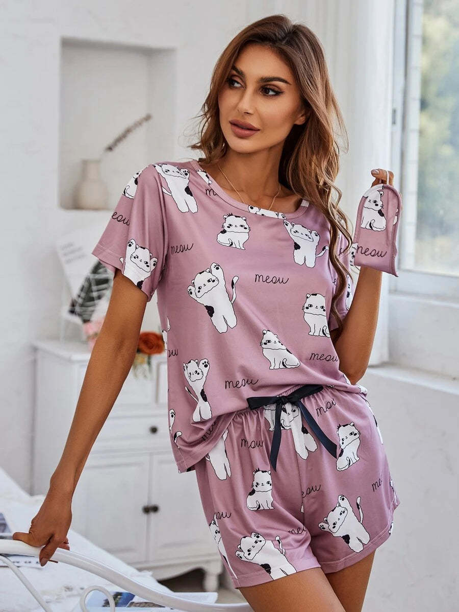 Cartoon Graphic Print Tee And Shorts Set-Soco Hoodie
