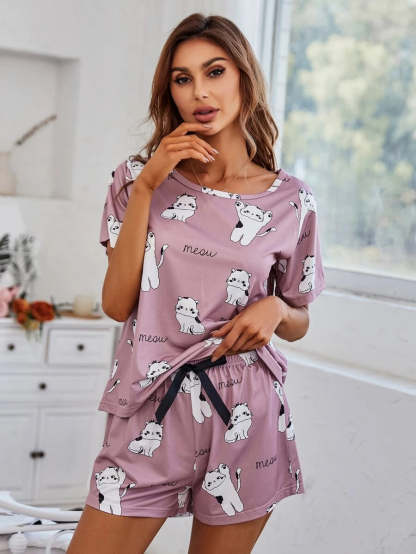 Cartoon Graphic Print Tee And Shorts Set-Soco Hoodie