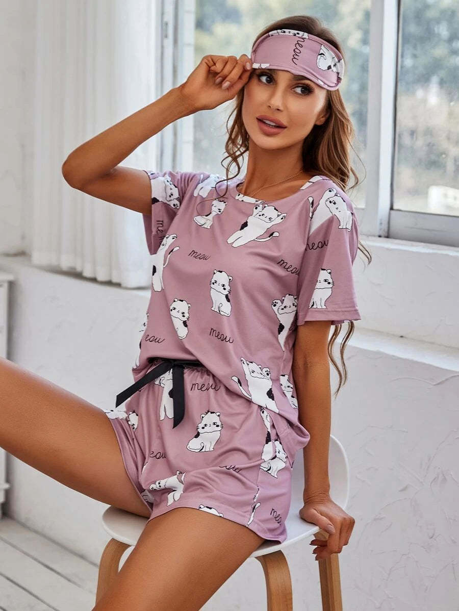 Cartoon Graphic Print Tee And Shorts Set-Soco Hoodie