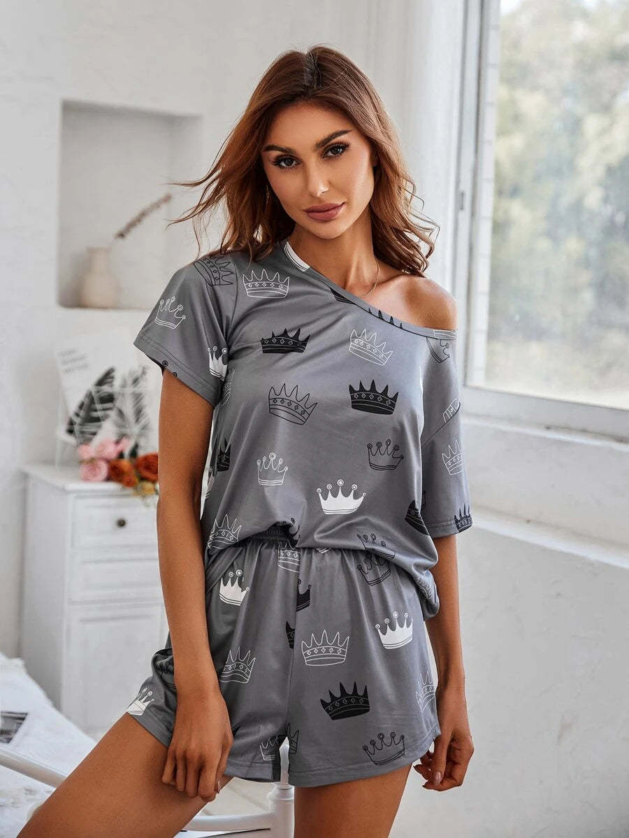 Cartoon Graphic Print Tee And Shorts Set-Soco Hoodie