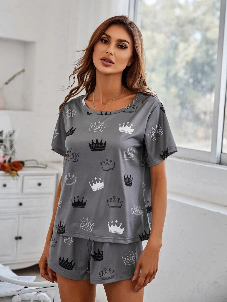 Cartoon Graphic Print Tee And Shorts Set-Soco Hoodie