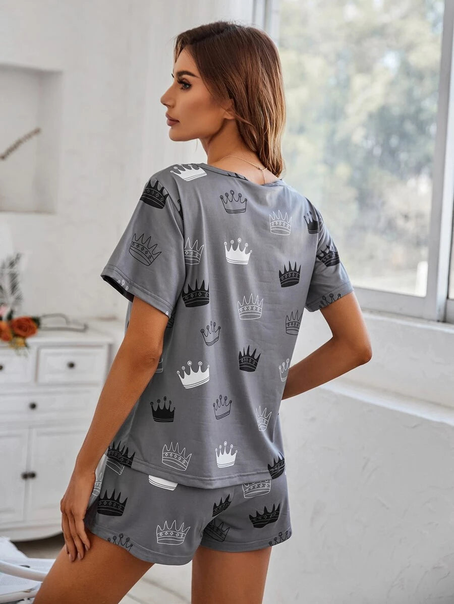 Cartoon Graphic Print Tee And Shorts Set-Soco Hoodie