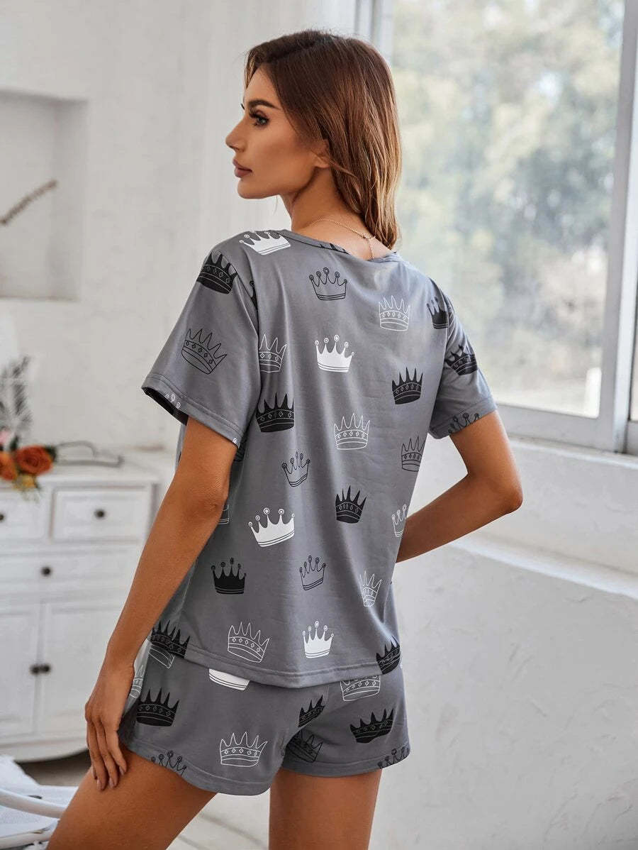 Cartoon Graphic Print Tee And Shorts Set-Soco Hoodie