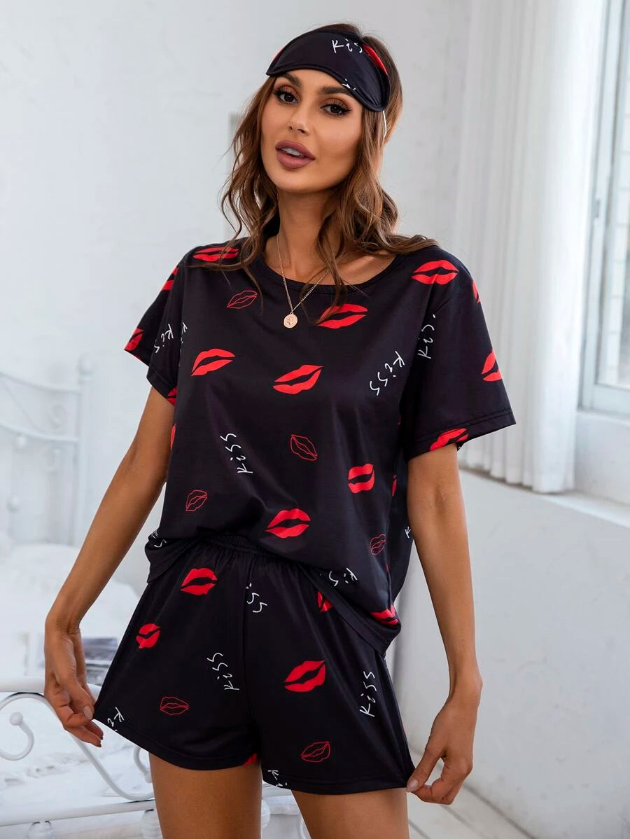 Cartoon Graphic Print Tee And Shorts Set-Soco Hoodie