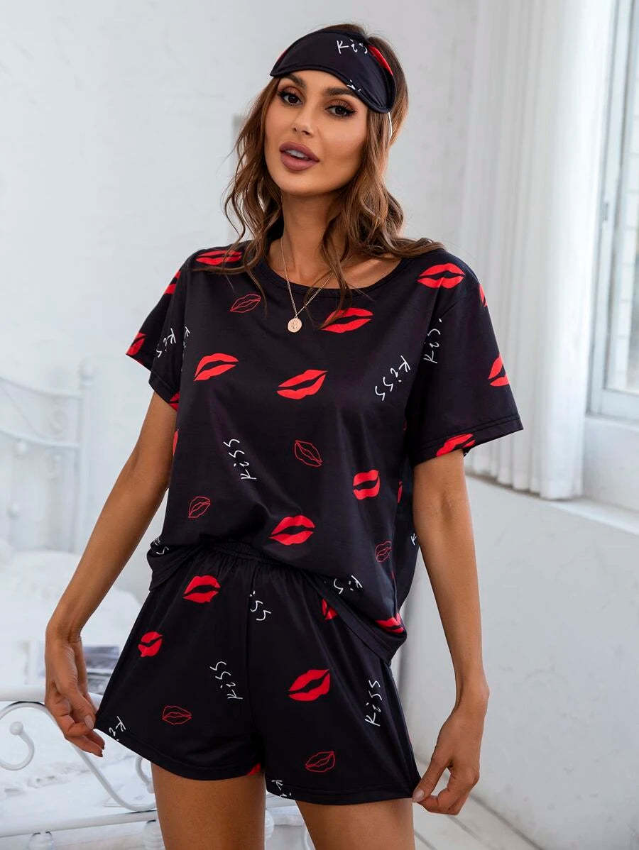 Cartoon Graphic Print Tee And Shorts Set-Soco Hoodie