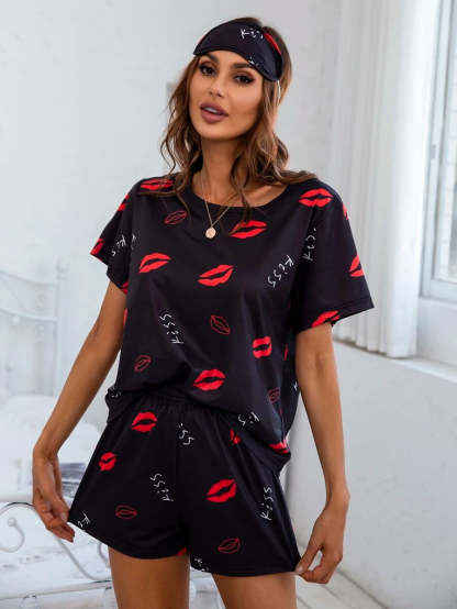 Cartoon Graphic Print Tee And Shorts Set-Soco Hoodie