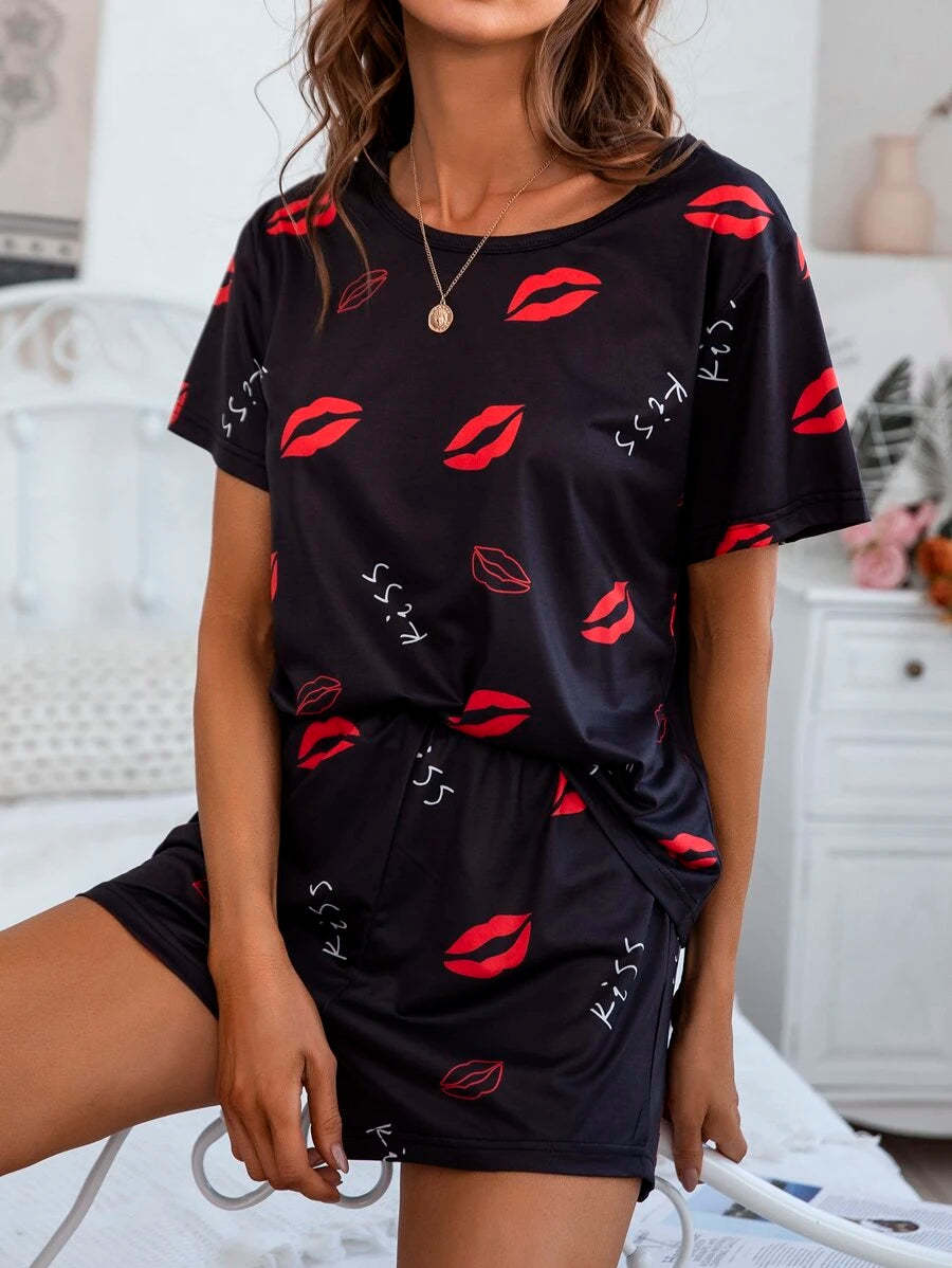 Cartoon Graphic Print Tee And Shorts Set-Soco Hoodie