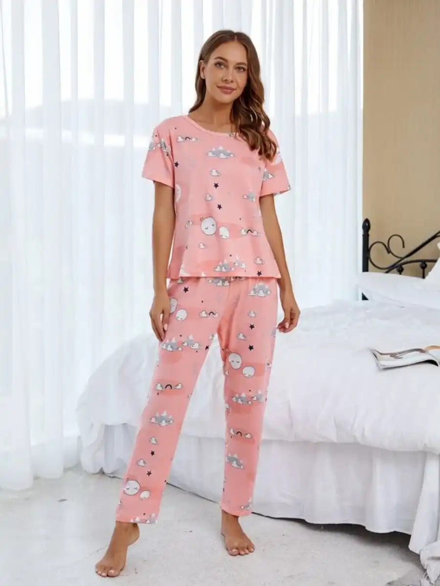 Cartoon Graphic Printed Pajama Set With Sleep Mask-Soco Hoodie