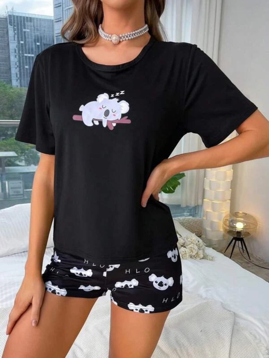 Cartoon Graphic Tee And Shorts Set-Soco Hoodie