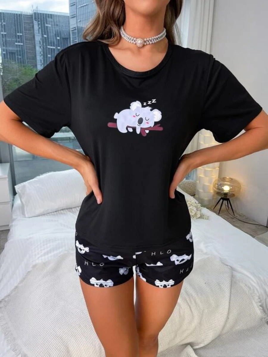 Cartoon Graphic Tee And Shorts Set-Soco Hoodie