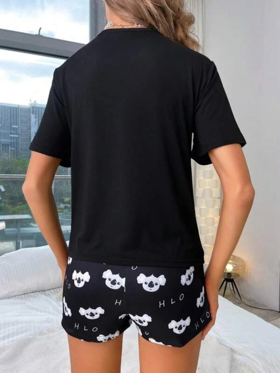Cartoon Graphic Tee And Shorts Set-Soco Hoodie