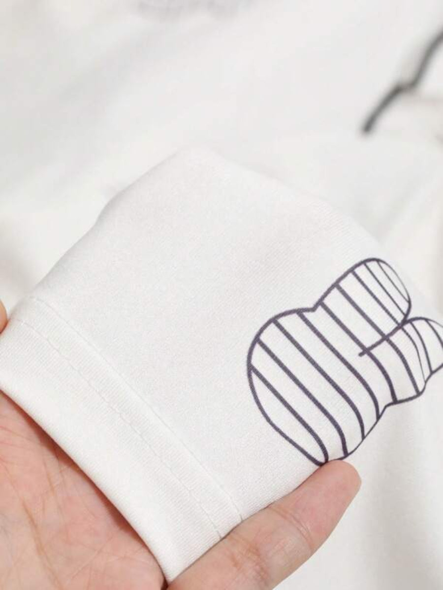 Cartoon Graphic Tie Front Flounce Sleeve Pant Set-Soco Hoodie