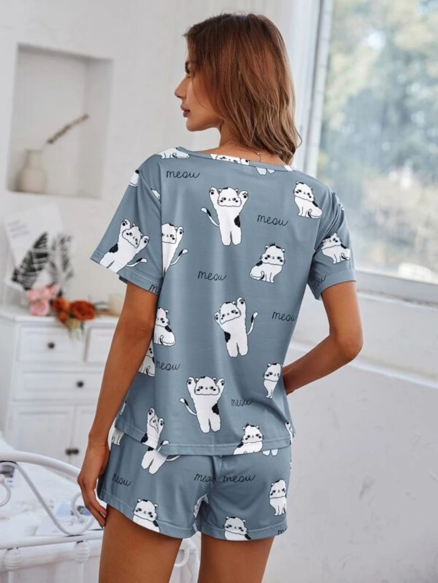 Cartoon Graphic Top And Waist Shorts Set-Soco Hoodie